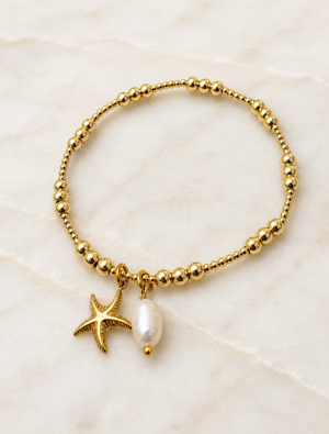 Sybil starfish and pearl bracelet-14k gold plated.