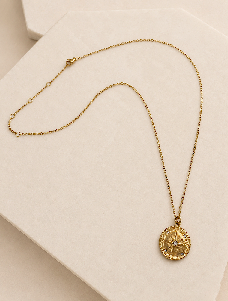 Aletta disc waterproof necklace-14k gold plated stainless steel.