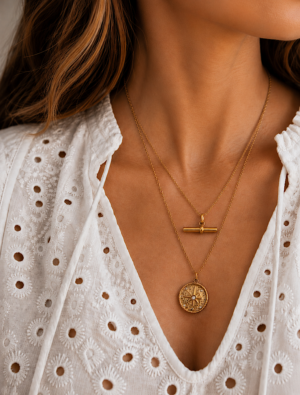 Stack and Save 10%. Cecile and Aletta set of two necklaces-14k gold plated stainless steel.