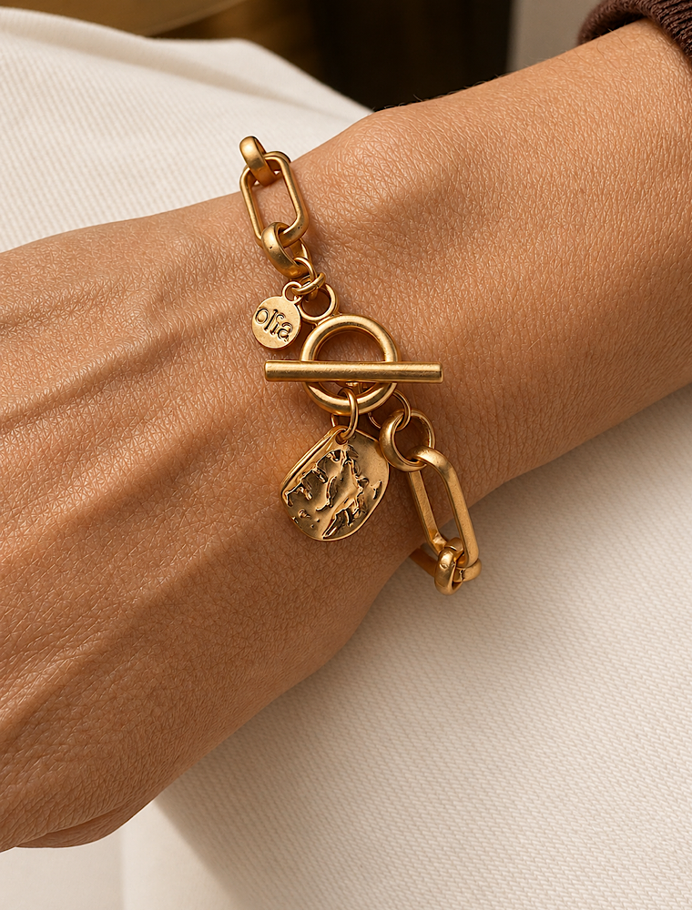 Lucia coin bracelet-Warm gold. 14k Gold Plated. - Image 2