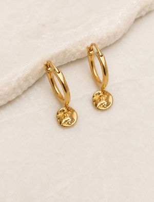 Lisbeth coin earrings-Warm Gold. 14k gold plated.