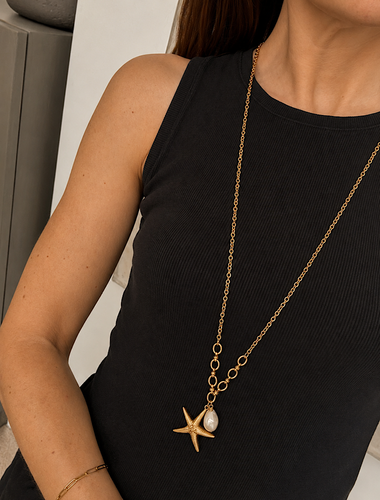 Sienna starfish necklace-Warm Gold-14k gold plated. - Image 2