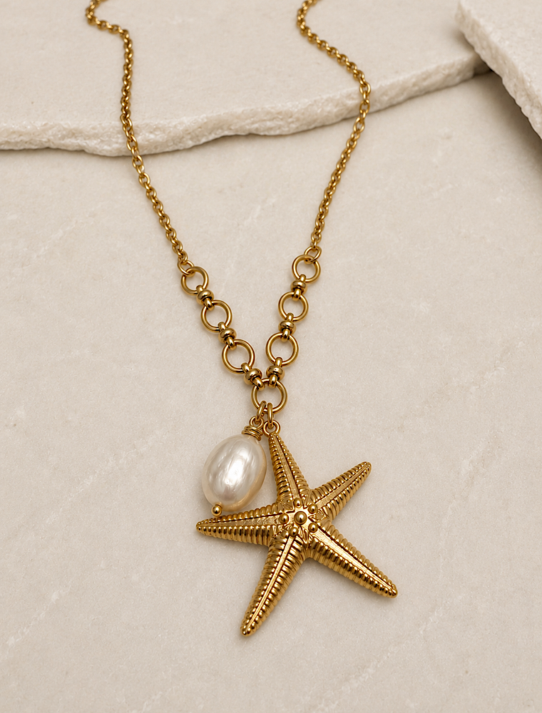 Sienna starfish necklace-Warm Gold-14k gold plated. - Image 3