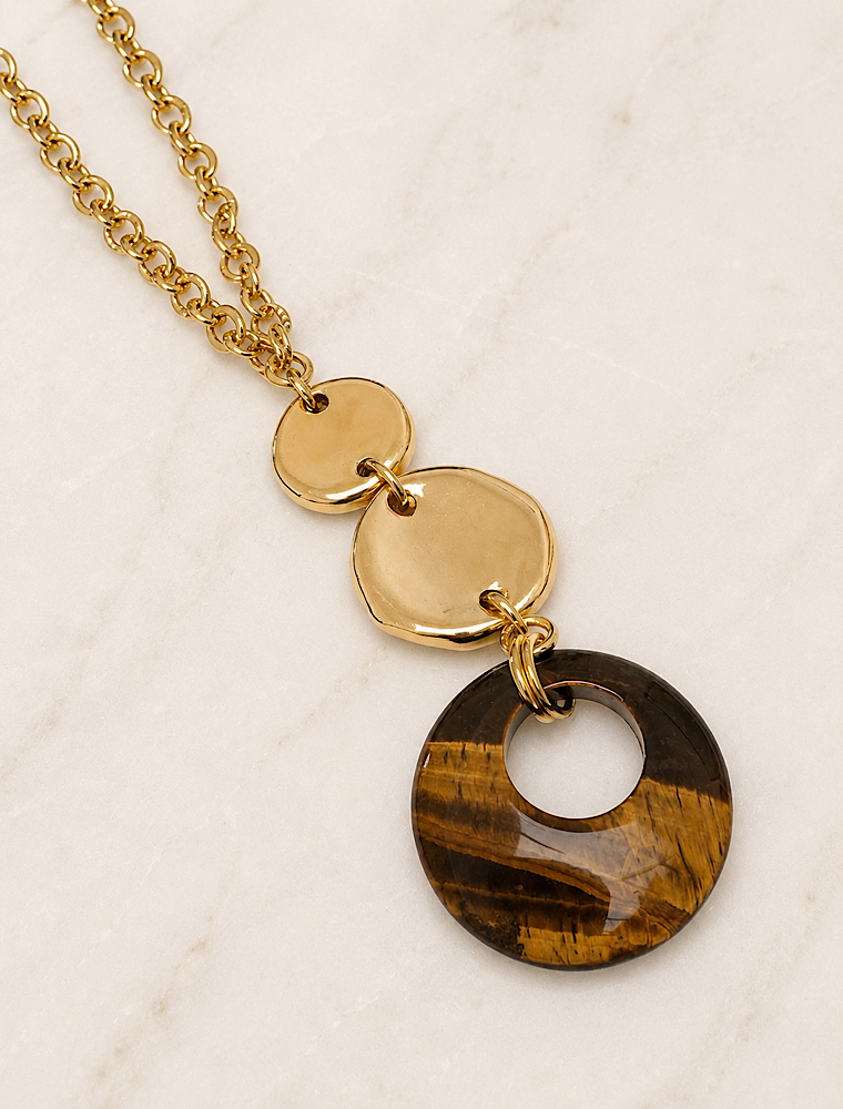 Ivy long necklace-14k gold plated/tigers eye. - Image 2