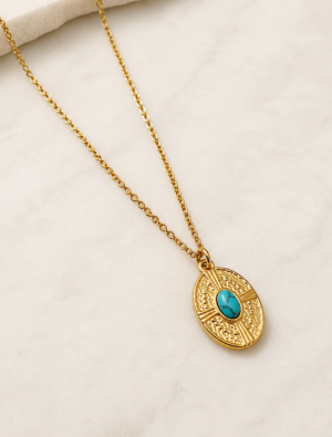 Evie waterproof oval disc necklace-18k gold plated stainless steel.