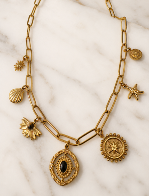 Becki waterproof charm necklace-14k gold plated.