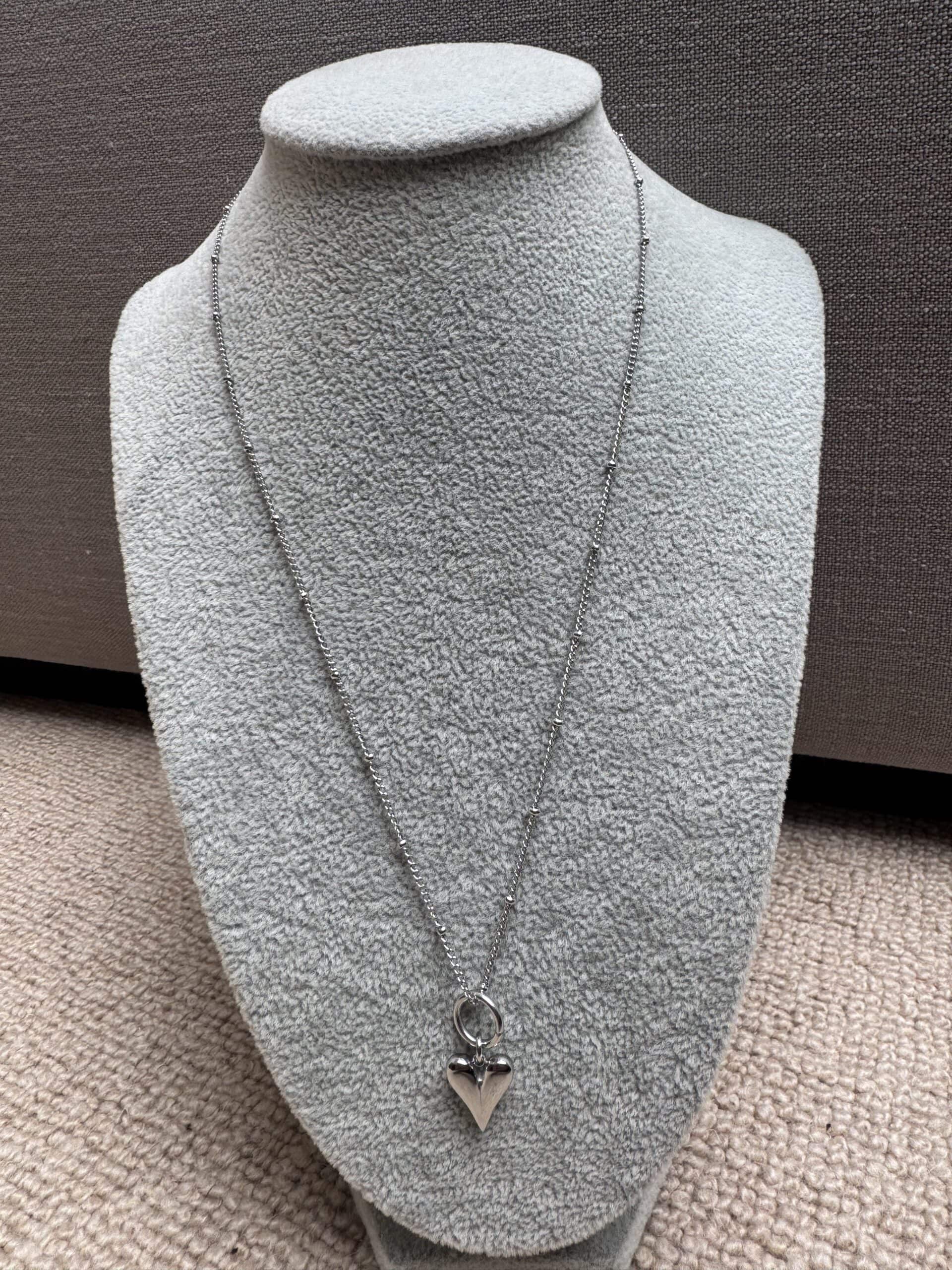 Sample Sale No32. Waterproof ball chain necklace with heart charm.