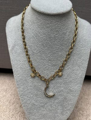 Sample Sale No55-Oval chain with moon and star charms.