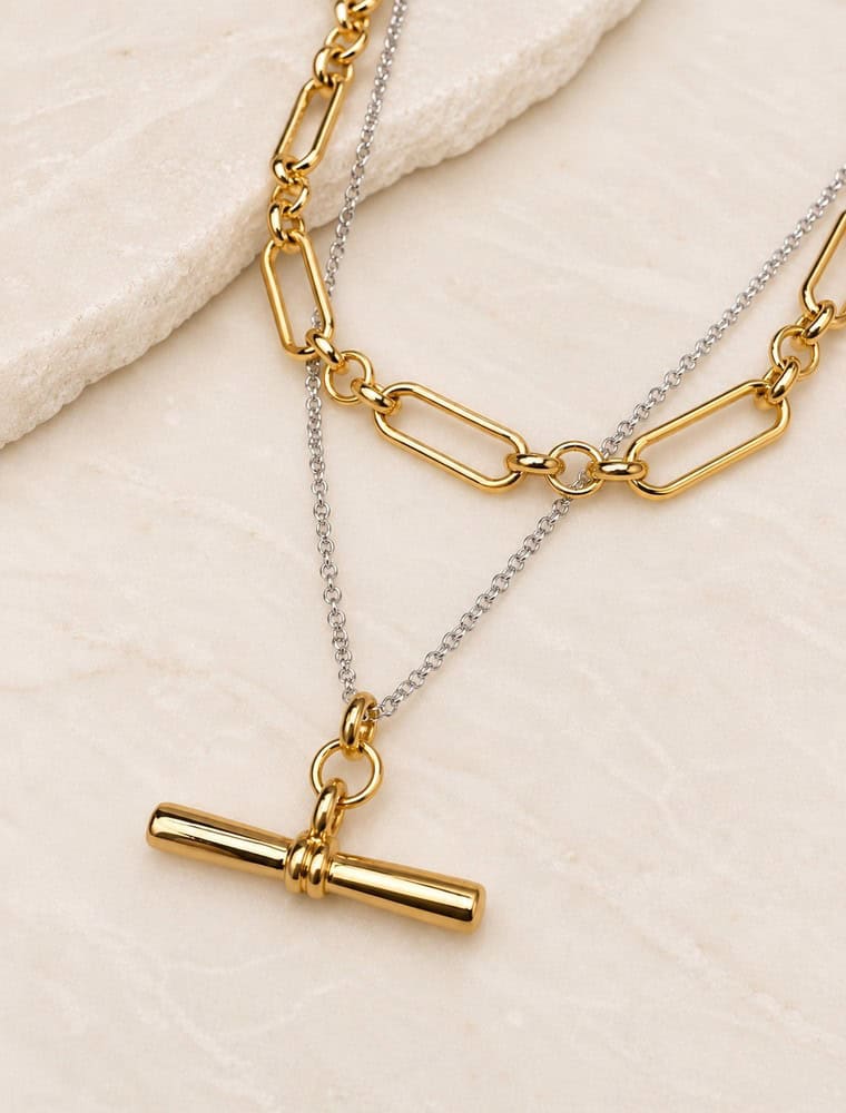 Tona double layered necklace-Gold/Silver. - Image 3