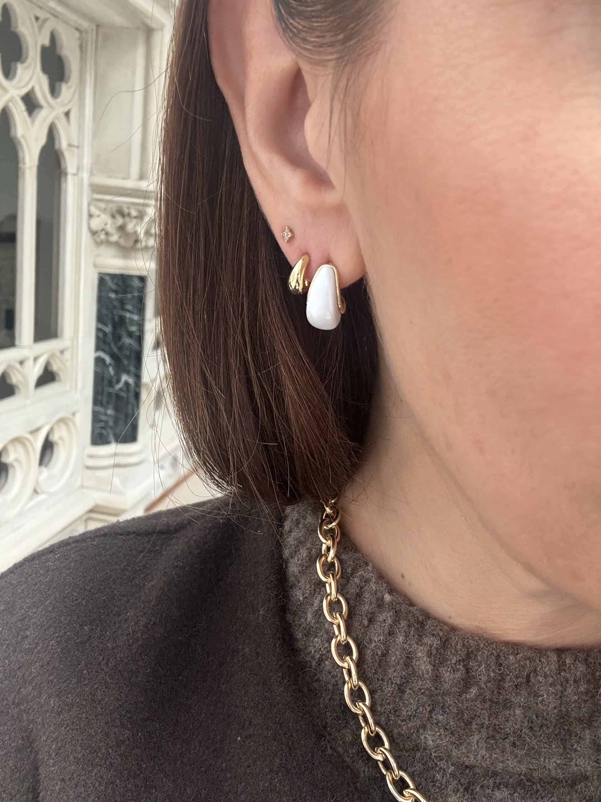 Sample Sale No70- Teardrop earrings Pearl/gold. - Image 2