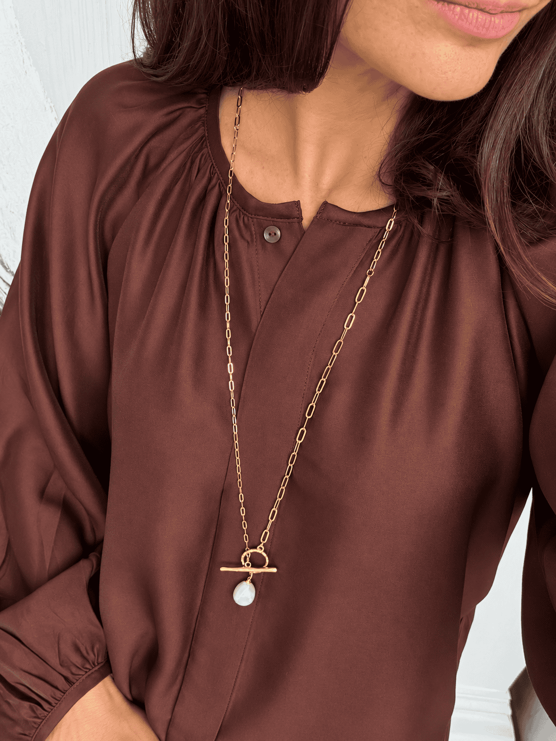 Bertie Waterproof long necklace-Gold/pearl. - Image 2