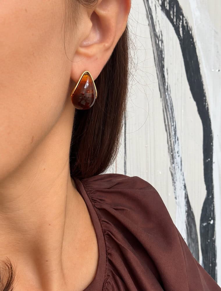 Juney dome earrings-14k gold plated/brown. - Image 2
