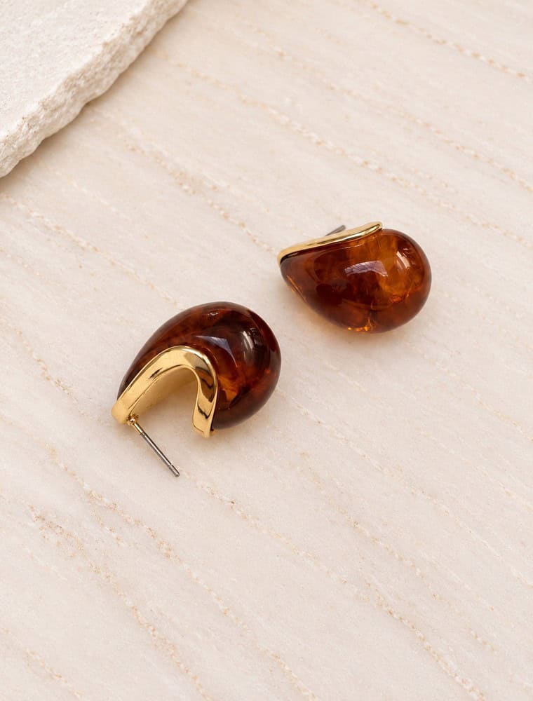 Juney dome earrings-14k gold plated/brown. - Image 3