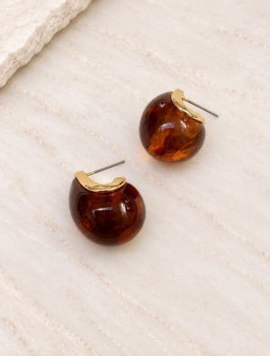 Juney dome earrings-14k gold plated/brown.