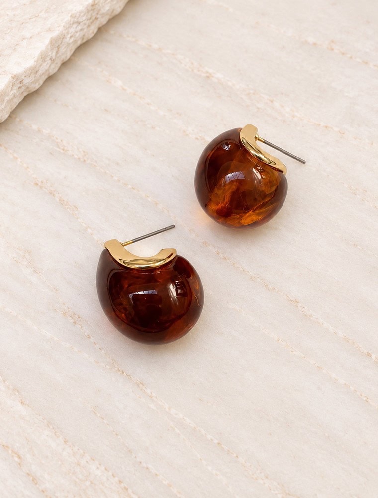 Juney dome earrings-14k gold plated/brown.