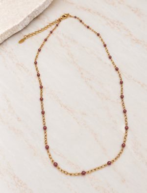 Queenie waterproof beaded necklace-Coffee/Gold.