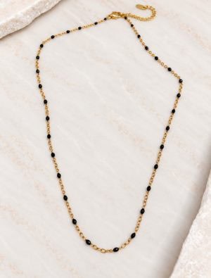 Queenie waterproof beaded necklace-Black/Gold.