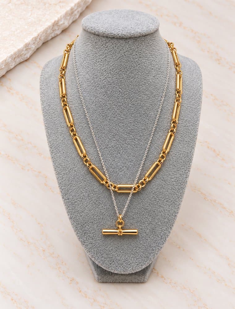 Tona double layered necklace-Gold/Silver. - Image 2